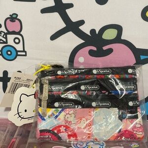 NWT New LeSportsac x Hello Kitty 45th Anniversary special 3 zip cosmetic pouch